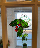 Christmas Holly Stained Glass Ornament