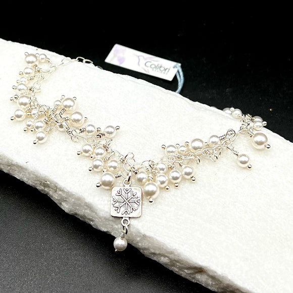 Sterling Silver Pearl and Snowflake Bracelet