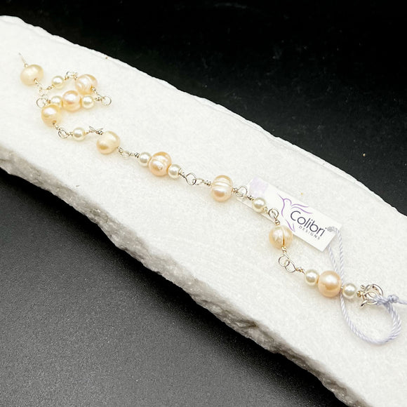 Pearl and Sterling Silver Link Bracelet