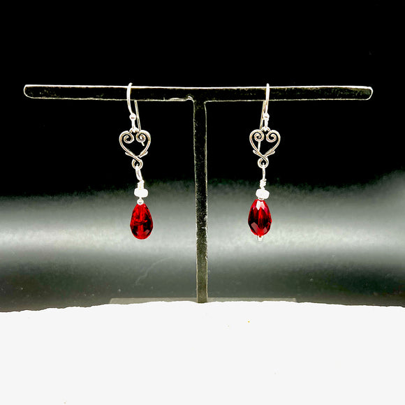 Hearts and Red Crystal Earrings