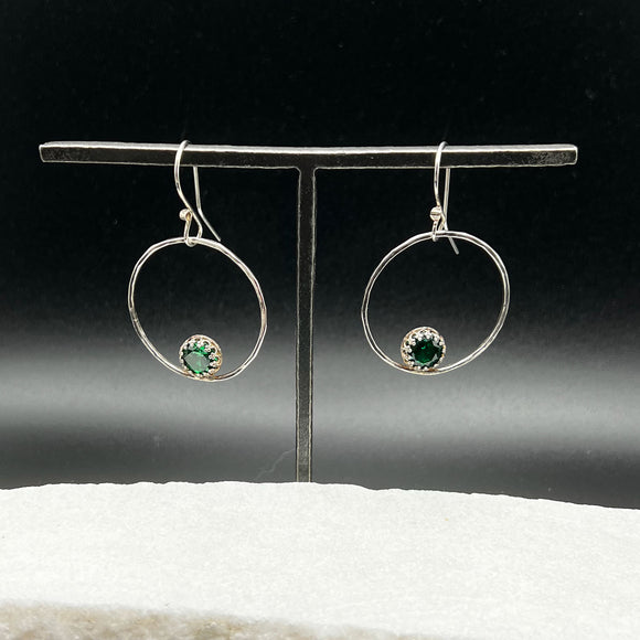 Sterling and Emerald Hoop Earrings
