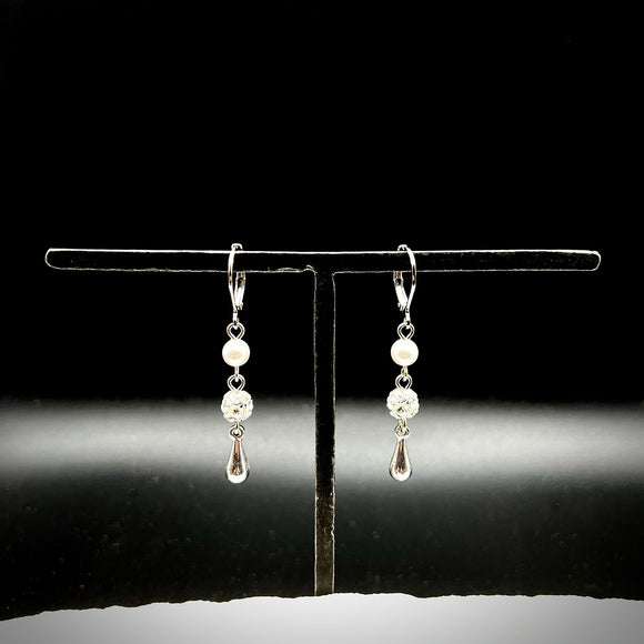 Pearls Crystals and Drop Leverback Earrings