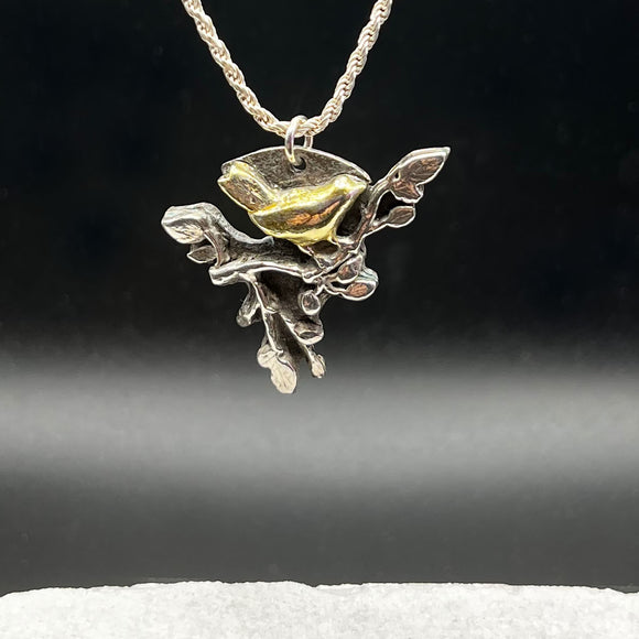Sterling Silver with an 14K Gold Bird Necklace