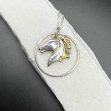 Sterling Silver Horse with a 14K Gold Mane and Blue Sapphire Eyes Necklace