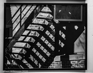 Framed Print, Black and White Fire Escape
