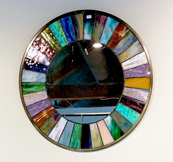 Stained Glass Large Wagon Wheel Mirror - SOLD. Made by order.