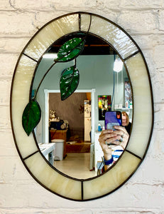 Oval Mirror with Hanging Leaves