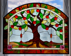 Traditional Stained Glass Apple Tree Panel