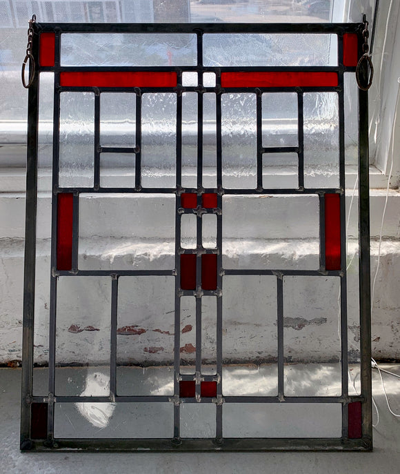 Craftsman Stained Glass Panel with a Pop of Red