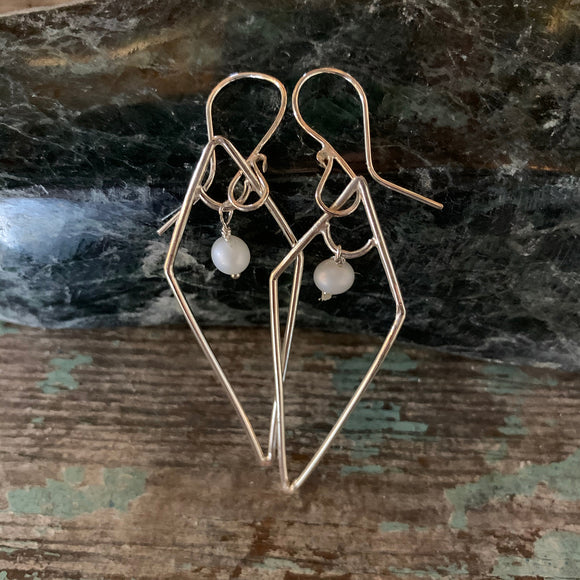 Diamond Shaped Drop Earrings with Pearls