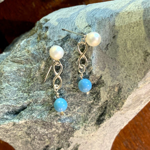 Pearl Studs with Turquoise Drops