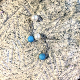 Pearl Studs with Turquoise Drops