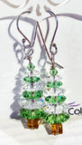 Christmas Tree Earrings - White and Light Green Swarovski Crystals