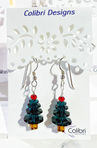 Christmas Earrings - Sterling and Dark Green Swarovski Crystals