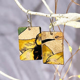Yellow Flowered Leather Earrings