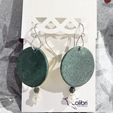 Large Round Green Leather Earrings